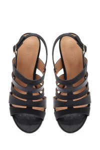 صندل زنانه مشکی پاشنه‌ضخیم بنددار دری مد