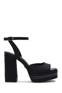 صندل زنانه مشکی پلتفرم پاشنه ضخیم بلند بنددار دری مد