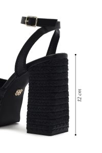 صندل زنانه مشکی پلتفرم پاشنه ضخیم بلند بنددار دری مد