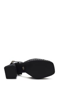 صندل زنانه مشکی پلتفرم پاشنه ضخیم بلند بنددار دری مد