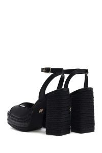 صندل زنانه مشکی پلتفرم پاشنه ضخیم بلند بنددار دری مد