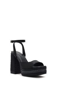 صندل زنانه مشکی پلتفرم پاشنه ضخیم بلند بنددار دری مد