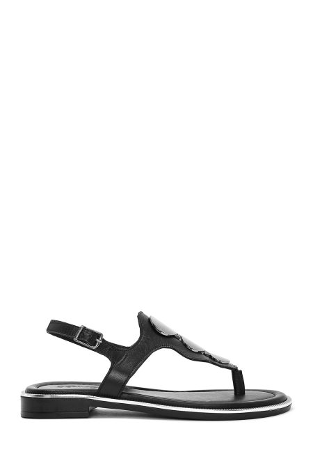 صندل زنانه مشکی چرم انگشتی دری مد