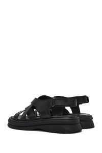 صندل زنانه مشکی چرم بند پشت باز دری مد