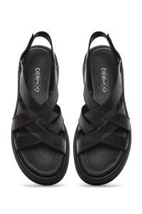 صندل زنانه مشکی چرم بند پشت باز دری مد