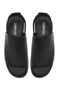 صندل زنانه مشکی چرم بند کشی پشت باز دری مد