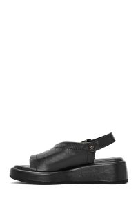 صندل زنانه مشکی چرم بنددار تخت ضخیم دری مد