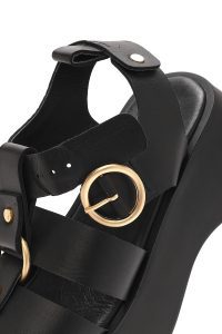 صندل زنانه مشکی چرم بنددار تخت ضخیم دری مد