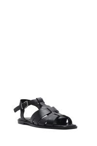 صندل زنانه مشکی چرم بنددار دری مد