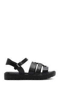 صندل زنانه مشکی چرم بنددار دری مد