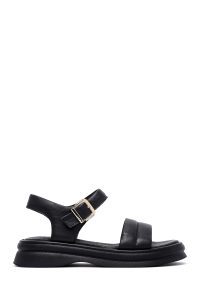 صندل زنانه مشکی چرم بنددار دری مد