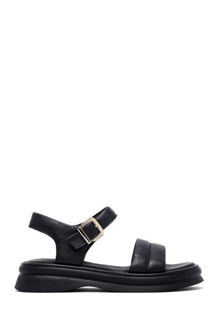 صندل زنانه مشکی چرم بنددار دری مد