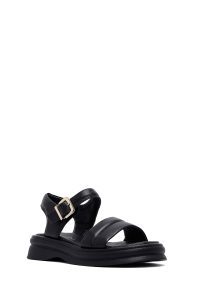 صندل زنانه مشکی چرم بنددار دری مد