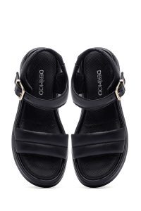 صندل زنانه مشکی چرم بنددار دری مد