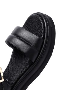 صندل زنانه مشکی چرم بنددار دری مد