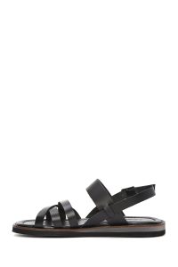 صندل زنانه مشکی چرم بنددار دری مد