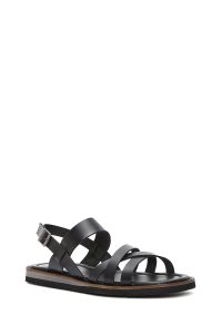 صندل زنانه مشکی چرم بنددار دری مد