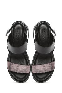 صندل زنانه مشکی چرم بنددار دری مد