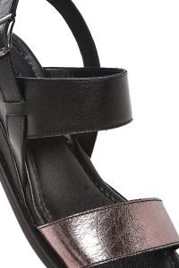 صندل زنانه مشکی چرم بنددار دری مد