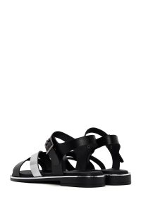 صندل زنانه مشکی چرم بنددار دری مد