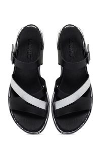 صندل زنانه مشکی چرم بنددار دری مد