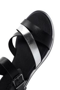 صندل زنانه مشکی چرم بنددار دری مد