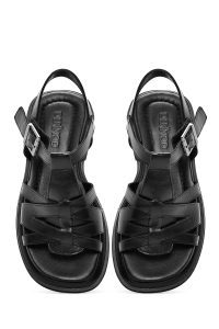 صندل زنانه مشکی چرم بنددار دری مد