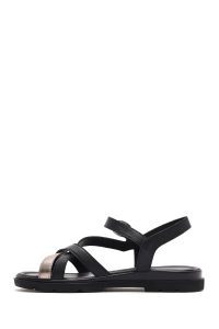 صندل زنانه مشکی چرم بنددار دری مد