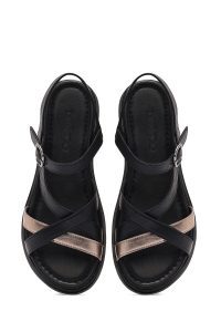 صندل زنانه مشکی چرم بنددار دری مد