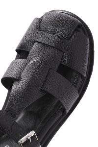 صندل زنانه مشکی چرم بنددار پاشنه‌ضخیم دری مد