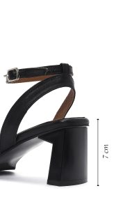 صندل زنانه مشکی چرم بنددار پاشنه‌ضخیم دری مد