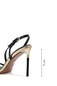 صندل زنانه مشکی چرم بنددار پاشنه‌نازک دری مد