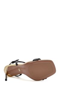 صندل زنانه مشکی چرم بنددار پاشنه‌نازک دری مد