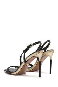 صندل زنانه مشکی چرم بنددار پاشنه‌نازک دری مد