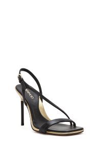 صندل زنانه مشکی چرم بنددار پاشنه‌نازک دری مد