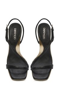 صندل زنانه مشکی چرم بنددار پاشنه‌نازک دری مد