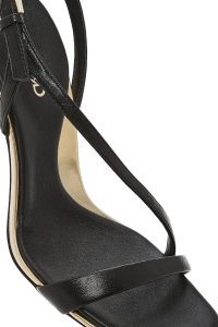 صندل زنانه مشکی چرم بنددار پاشنه‌نازک دری مد