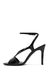 صندل زنانه مشکی چرم بنددار پاشنه‌نازک بلند دری مد