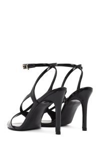 صندل زنانه مشکی چرم بنددار پاشنه‌نازک بلند دری مد