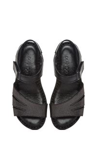 صندل زنانه مشکی چرم بندی راحتی دری مد