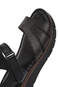 صندل زنانه مشکی چرم بندی راحتی دری مد