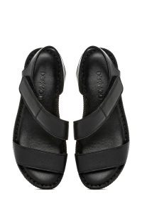 صندل زنانه مشکی چرم بندی راحتی دری مد