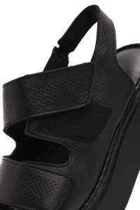 صندل زنانه مشکی چرم تخت ضخیم بندی راحتی دری مد