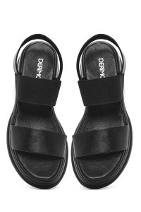 صندل زنانه مشکی چرم تخت ضخیم دری مد