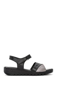 صندل زنانه مشکی چرم راحتی بنددار دری مد