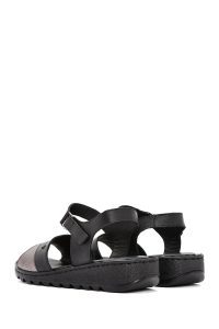 صندل زنانه مشکی چرم راحتی بنددار دری مد