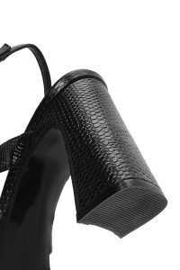 صندل زنانه مشکی چرم طرح‌دار پاشنه‌ضخیم بنددار دری مد