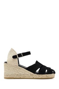 صندل زنانه مشکی چرم و جیر بنددار لژدار اسپادریل دری مد