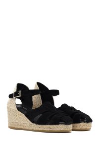 صندل زنانه مشکی چرم و جیر بنددار لژدار اسپادریل دری مد