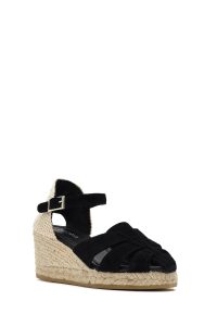 صندل زنانه مشکی چرم و جیر بنددار لژدار اسپادریل دری مد